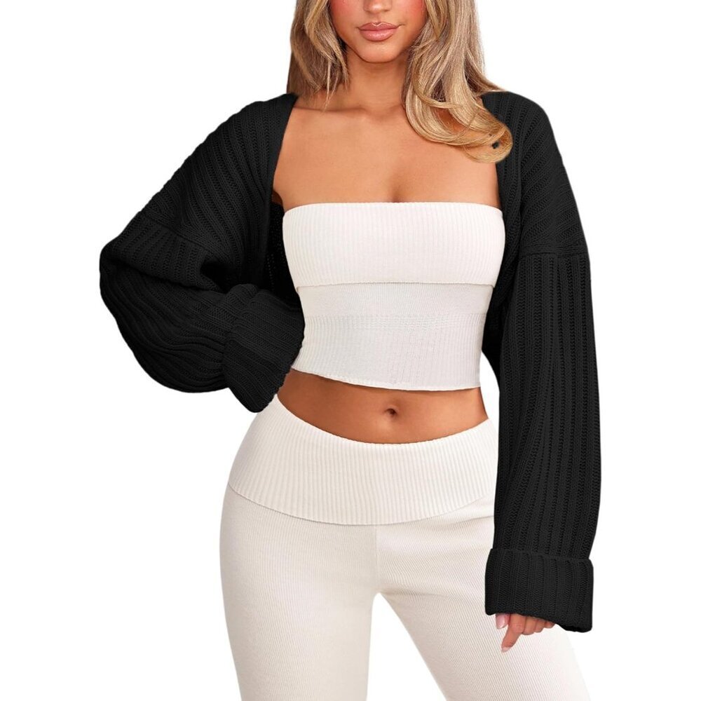 Women’s Chunky Knit Bolero Shrug Cardigan with Long Sleeves Open Front